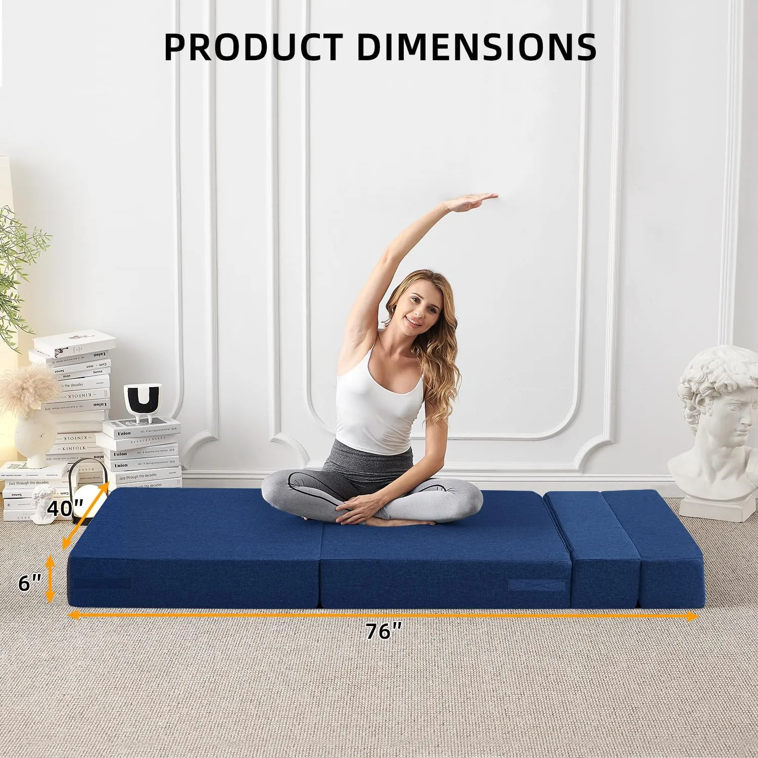FILUXE Convertible Folding Sofa Bed - Sleeper Chair with Pillow, Modern Linen Fabric Floor & Futon Couch, Foldable Mattress for Living Room/Dorm/Guest/Home Office/Apartment,Standard Size, Navy Blue