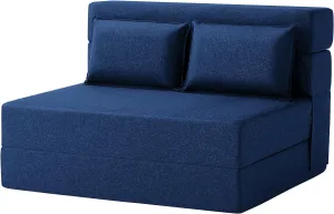 FILUXE Convertible Folding Sofa Bed - Sleeper Chair with Pillow, Modern Linen Fabric Floor & Futon Couch, Foldable Mattress for Living Room/Dorm/Guest/Home Office/Apartment,Standard Size, Navy Blue