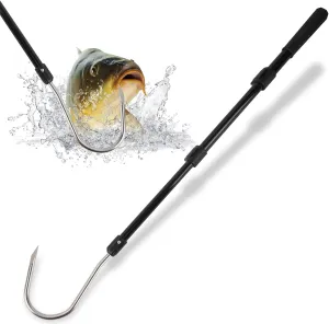 Fishing Gaff Spear Hook Stick with Stainless Gig Hook, Telescopic Aluminium Alloy Pole for Saltwater, Offshore Freshwater Ice Fishing Tool-44inch