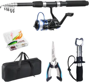 Fishing Pole, Telescopic Fishing Rod and Reel Combo, 13 1BB Pre-Loaded Spinning Reel Combo with Fishing Pliers and Lip Gripper, 6.9FT Fishing Rod Combo