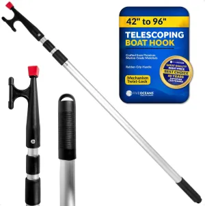 Five Oceans Boat Hook - Boat Hooks for Docking, Boat Hook Pole - Telescoping Boat Hook with Screw On Boat Hook Top - Extends from 3.5 ft. (42-Inch) to 8 ft. (96-Inch) - FO4726