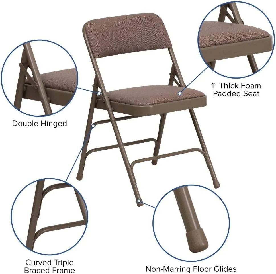 Flash Furniture 4 Pack HERCULES Series Curved Triple Braced & Double Hinged Beige Fabric Metal Folding Chair