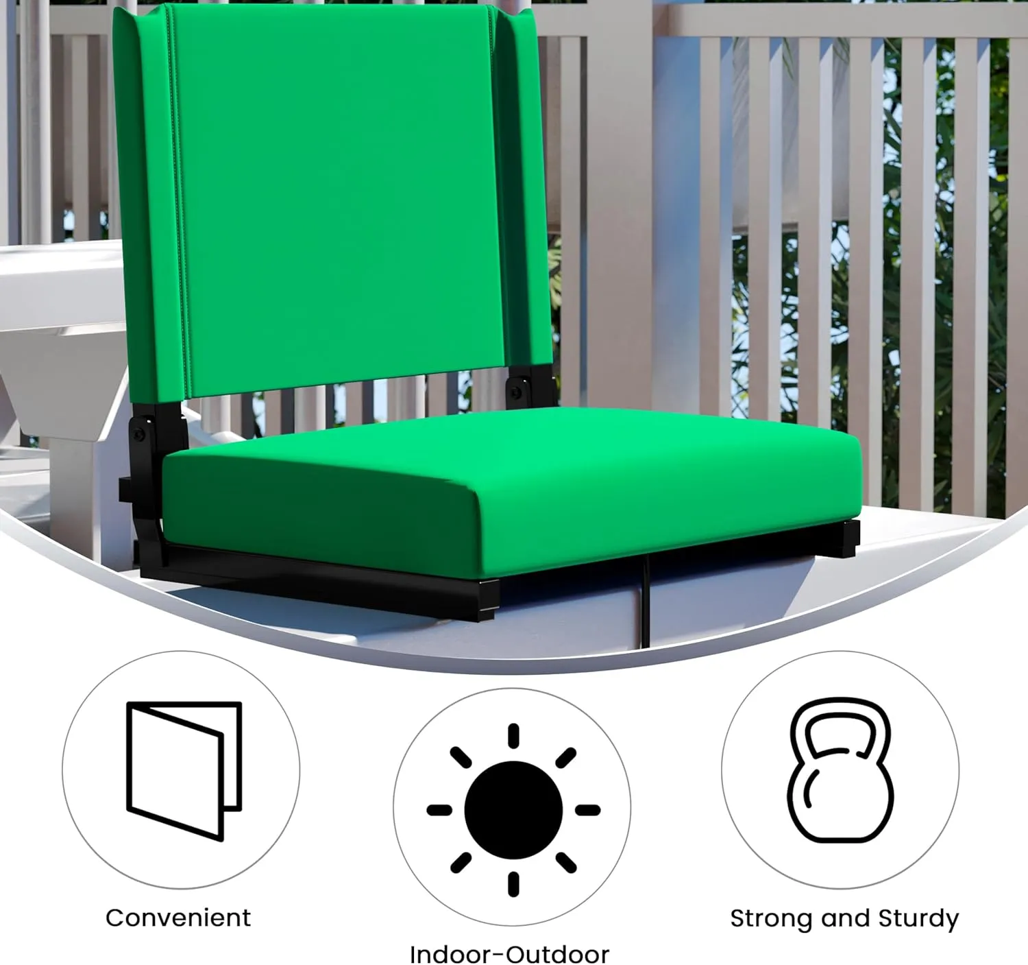 Flash Furniture Grandstand Portable Stadium Seat for Bleachers or Benches, Folding Padded Stadium Chair with Carrying Handle, 500 lb. Weight Capacity, Bright Green