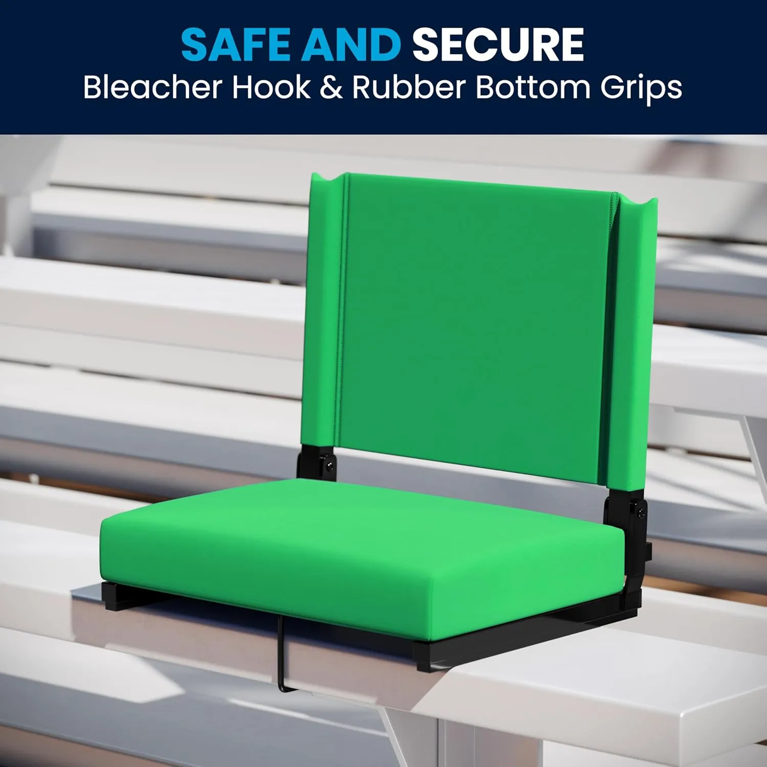 Flash Furniture Grandstand Portable Stadium Seat for Bleachers or Benches, Folding Padded Stadium Chair with Carrying Handle, 500 lb. Weight Capacity, Bright Green