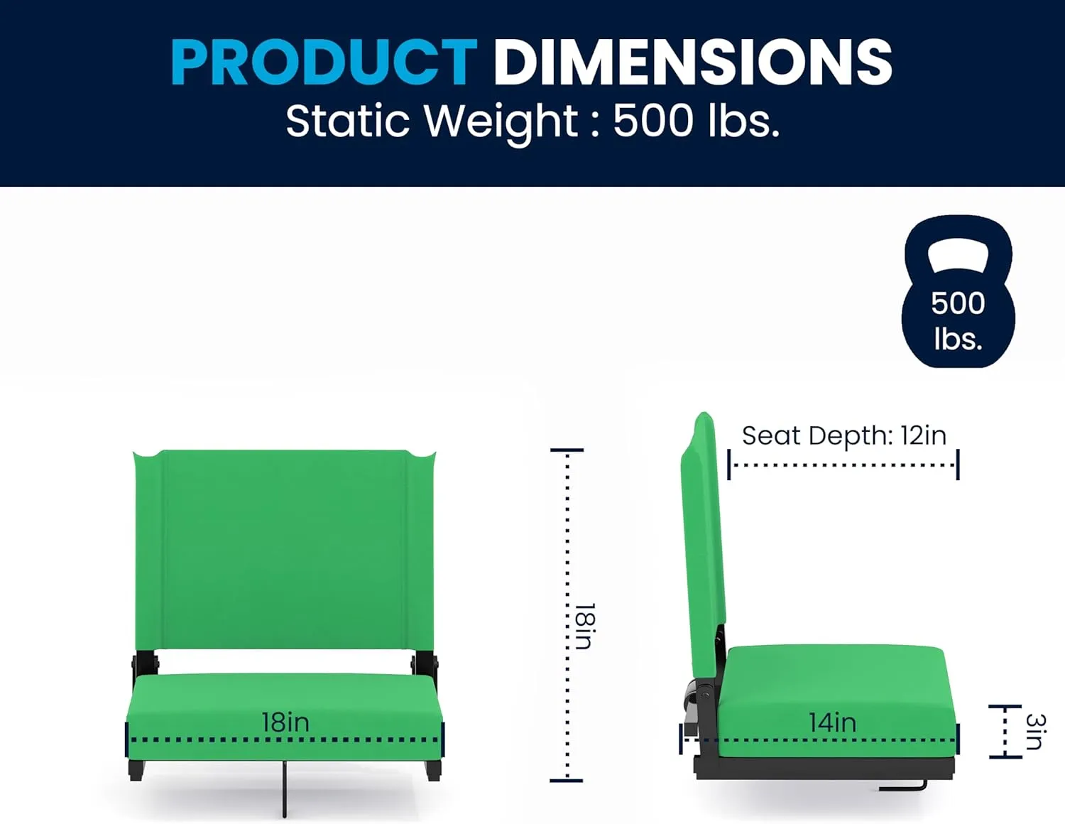Flash Furniture Grandstand Portable Stadium Seat for Bleachers or Benches, Folding Padded Stadium Chair with Carrying Handle, 500 lb. Weight Capacity, Bright Green