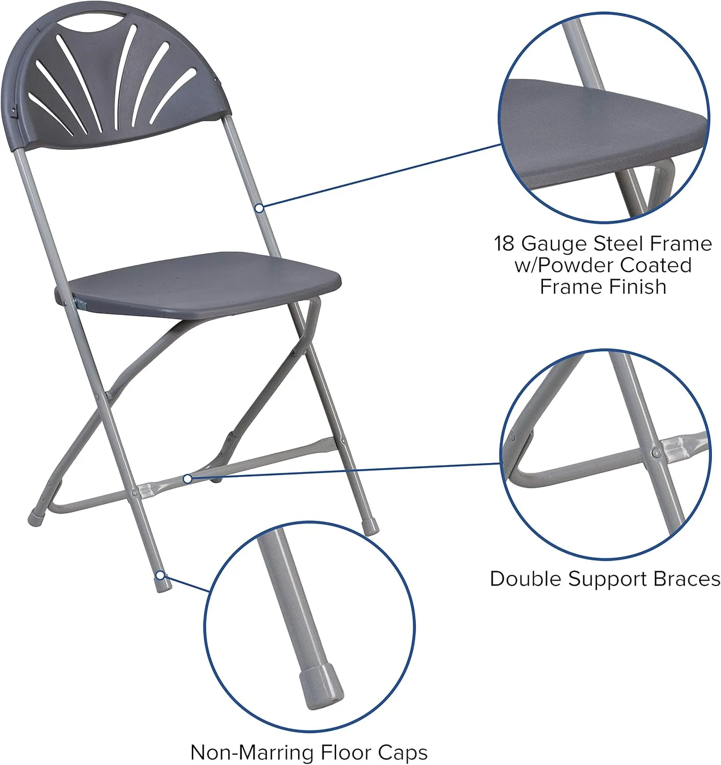 Flash Furniture HERCULES Series 650 lb. Capacity Charcoal Plastic Fan Back Folding Chair