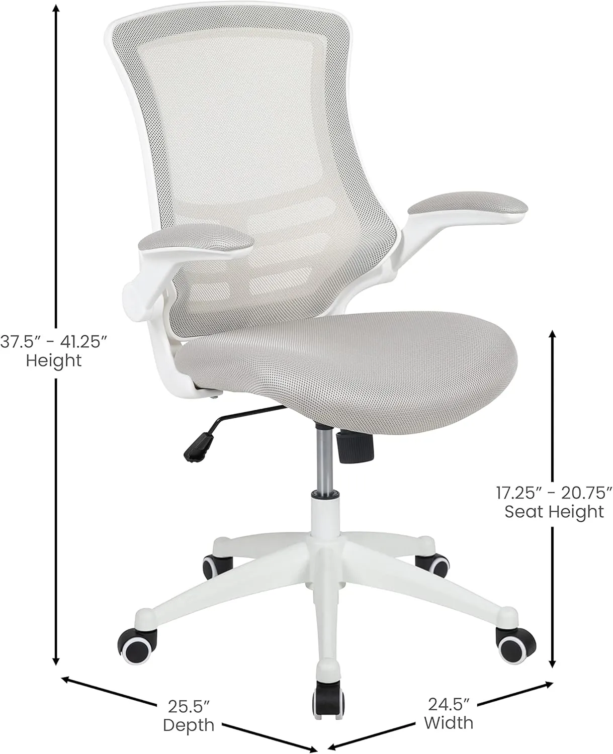Flash Furniture Kelista Mid-Back Swivel Office Chair with Adjustable Lumbar Support and Seat Height, Ergonomic Mesh Desk Chair with Flip-Up Armrests, Gray/White