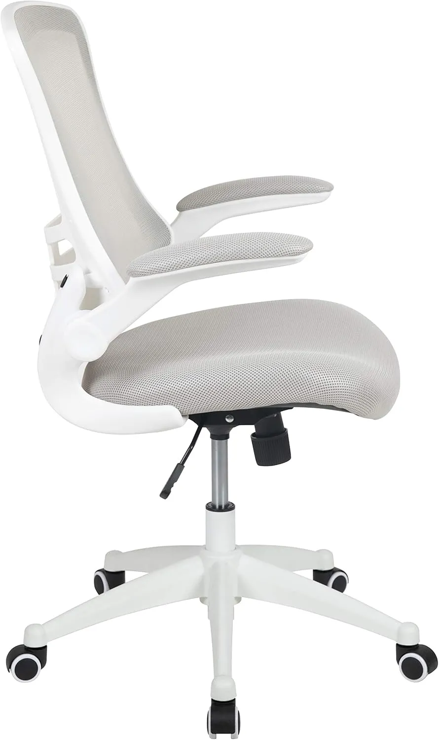 Flash Furniture Kelista Mid-Back Swivel Office Chair with Adjustable Lumbar Support and Seat Height, Ergonomic Mesh Desk Chair with Flip-Up Armrests, Gray/White