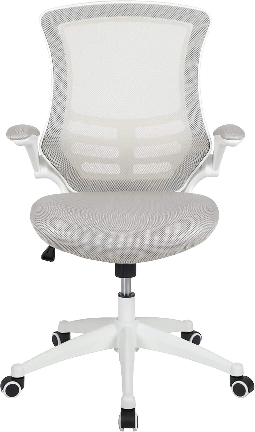 Flash Furniture Kelista Mid-Back Swivel Office Chair with Adjustable Lumbar Support and Seat Height, Ergonomic Mesh Desk Chair with Flip-Up Armrests, Gray/White