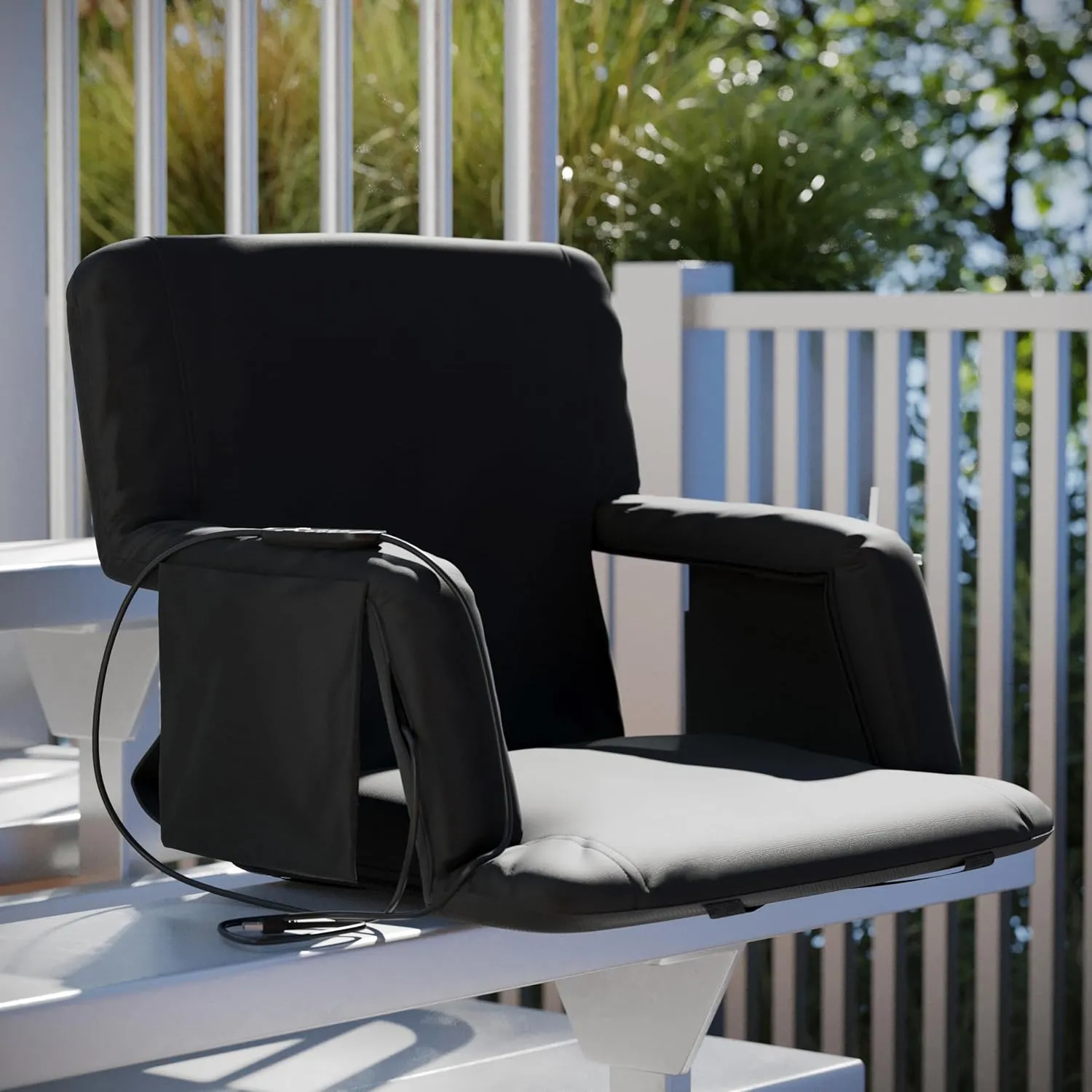 Flash Furniture Malta Stadium Seat with Heated Back and Seat, 6 Recline Positions, Portable Chair with Backpack Straps, USB Battery Pack Not Included, Black