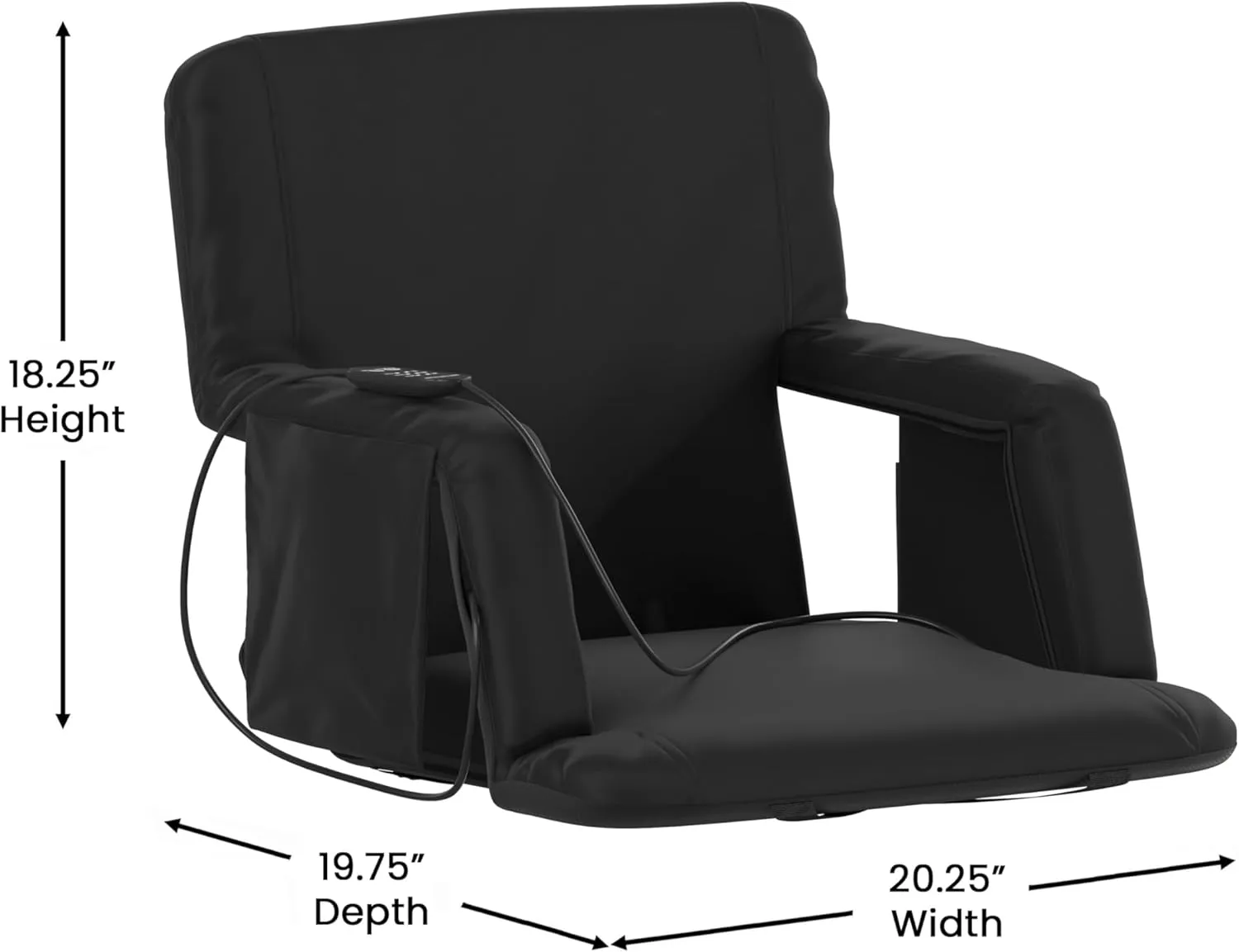 Flash Furniture Malta Stadium Seat with Heated Back and Seat, 6 Recline Positions, Portable Chair with Backpack Straps, USB Battery Pack Not Included, Black