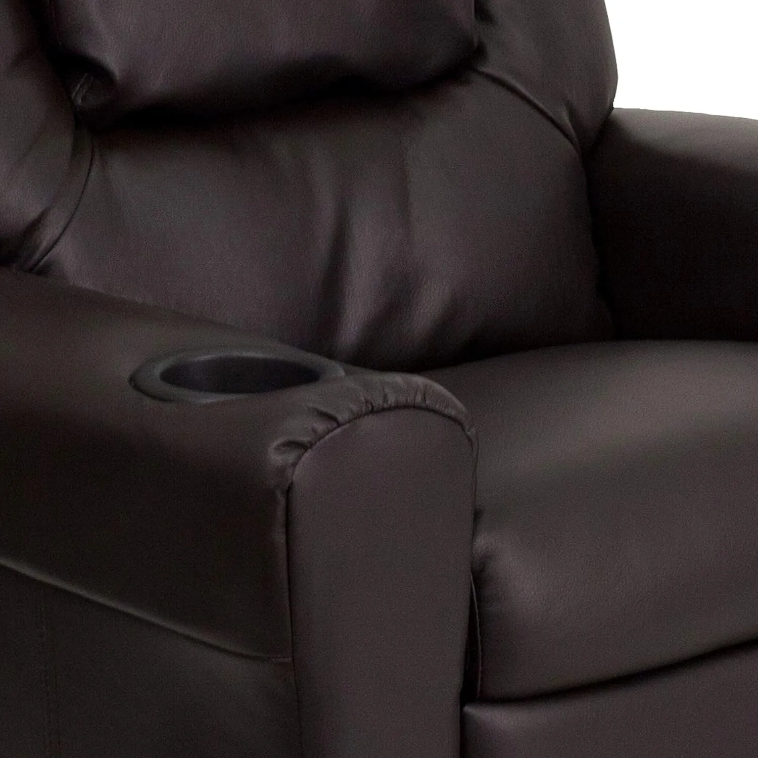 Flash Furniture Vana LeatherSoft Kids Recliner with Cup Holder, Headrest, and Safety Recline, Contemporary Reclining Chair for Kids, Supports up to 90 lbs., Brown