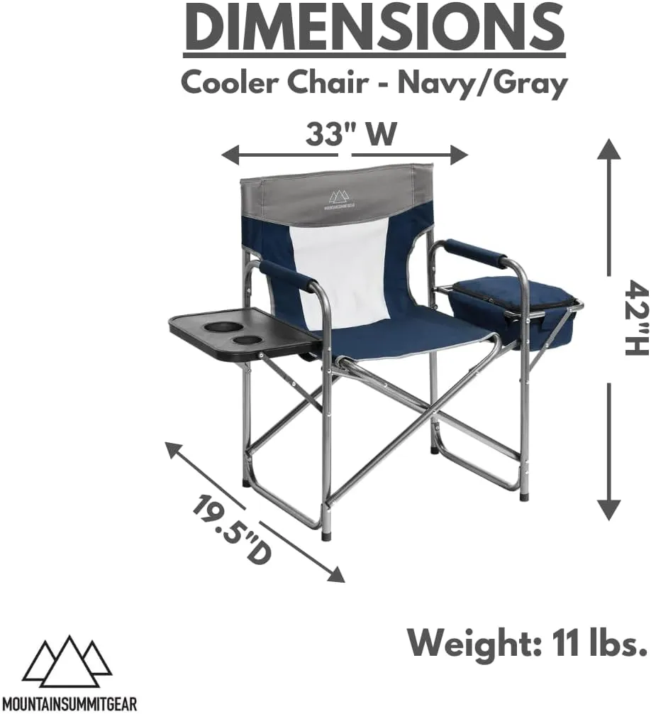 Foldable Cooler Chair with Attached Side Table for Camping/Hiking/Backpacking by Caddis Sports (Navy)