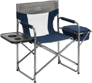 Foldable Cooler Chair with Attached Side Table for Camping/Hiking/Backpacking by Caddis Sports (Navy)