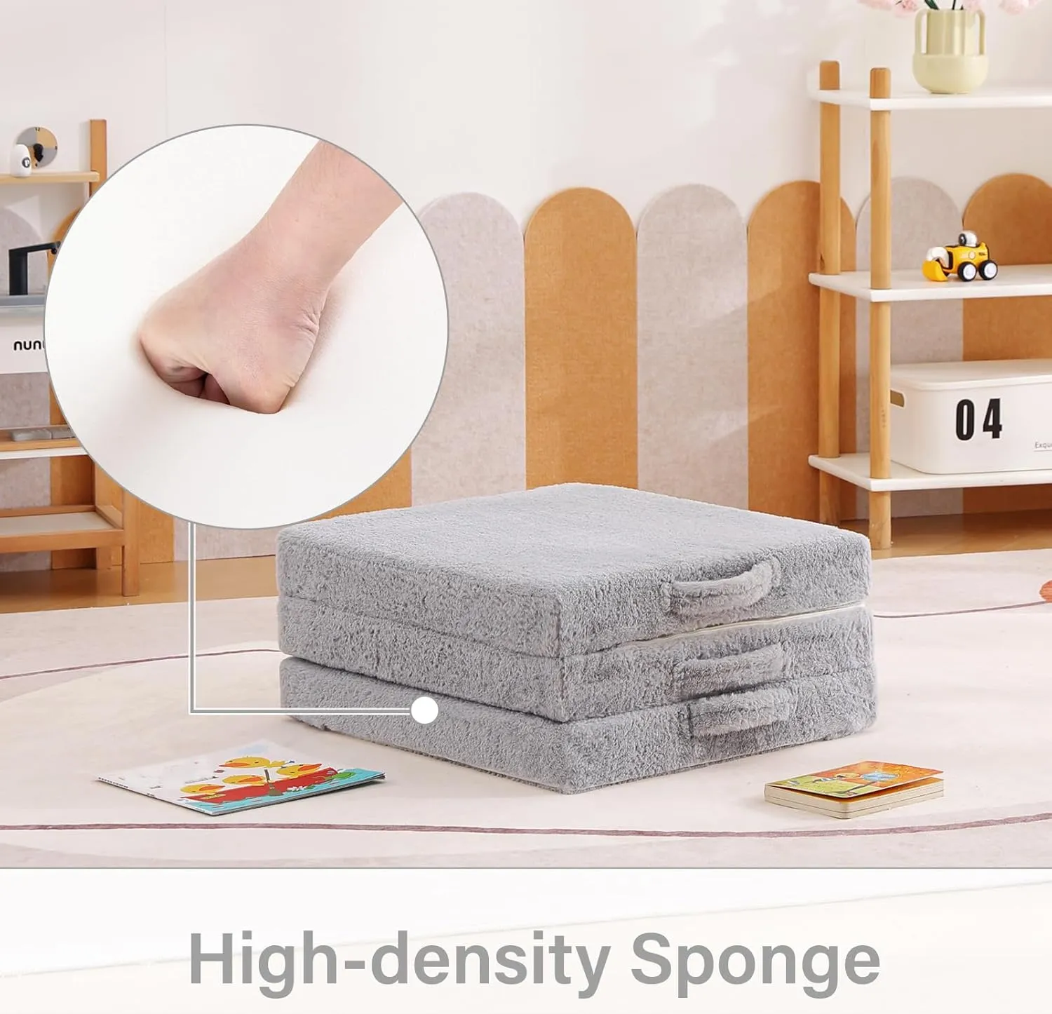 Foldable Floor Mattress for Kids, Toddler Washable Tri Folding Floor Nap Mat for Sleeping Daycare, Child Trifold Futon Sofa Bed with Storage Bag for Girls and Boys