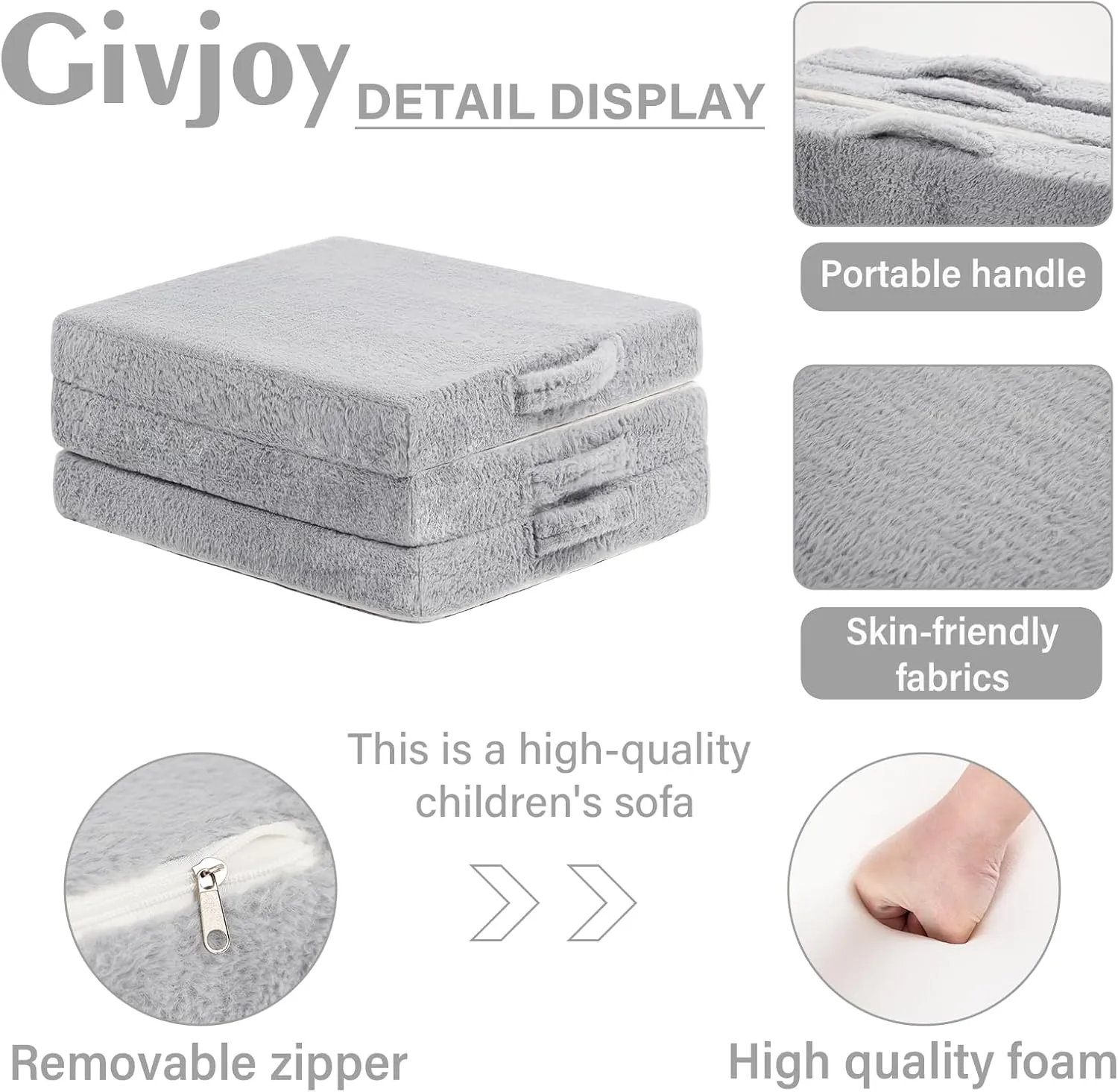 Foldable Floor Mattress for Kids, Toddler Washable Tri Folding Floor Nap Mat for Sleeping Daycare, Child Trifold Futon Sofa Bed with Storage Bag for Girls and Boys