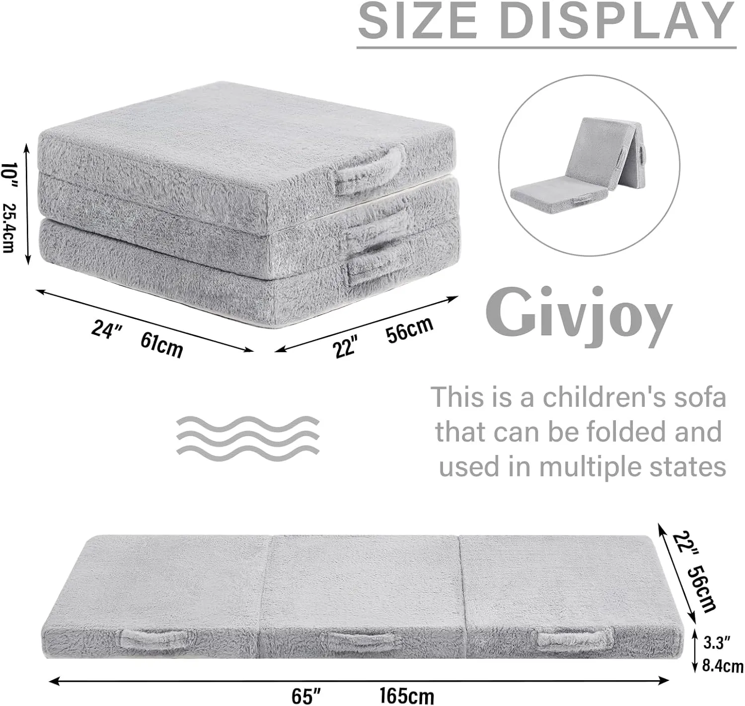 Foldable Floor Mattress for Kids, Toddler Washable Tri Folding Floor Nap Mat for Sleeping Daycare, Child Trifold Futon Sofa Bed with Storage Bag for Girls and Boys