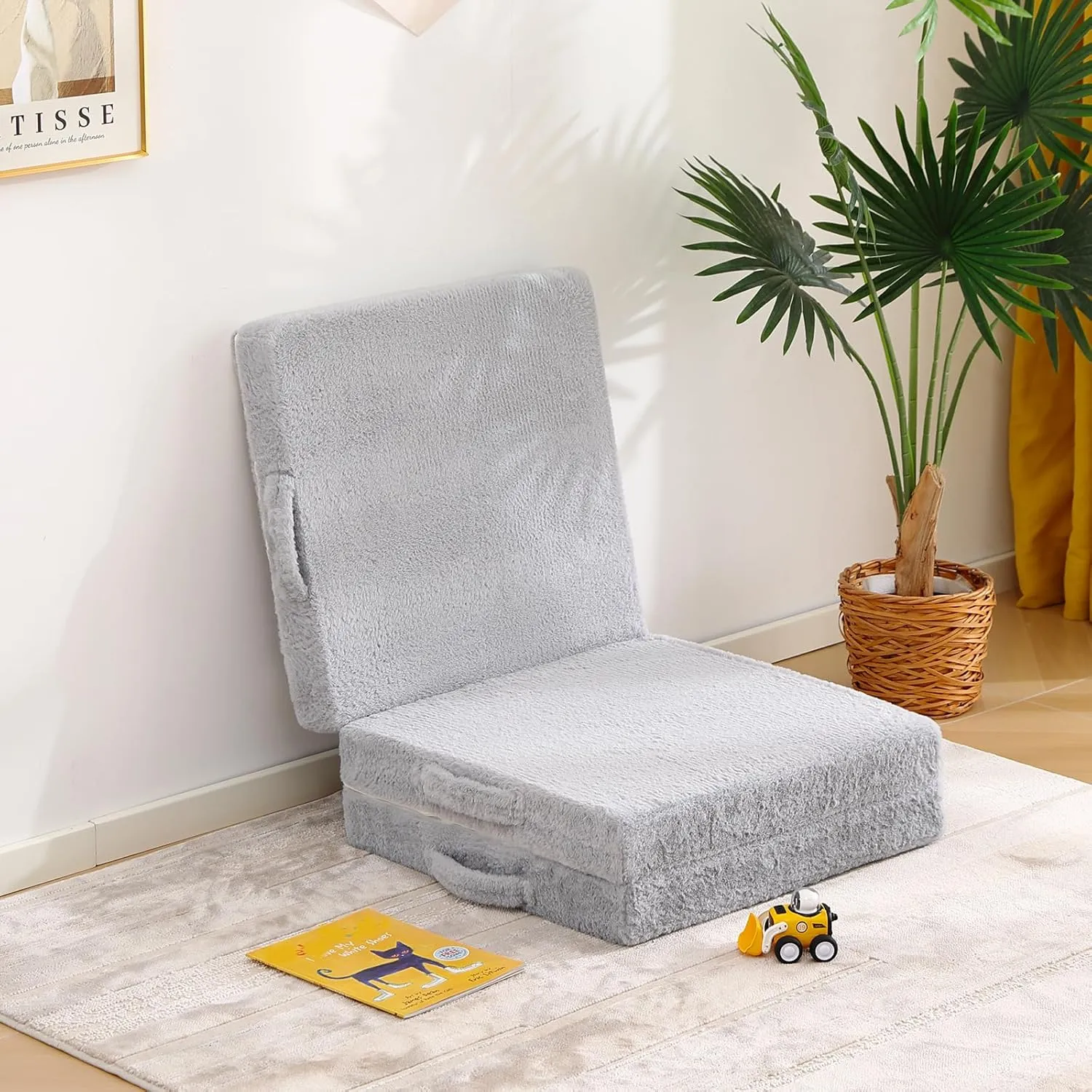 Foldable Floor Mattress for Kids, Toddler Washable Tri Folding Floor Nap Mat for Sleeping Daycare, Child Trifold Futon Sofa Bed with Storage Bag for Girls and Boys