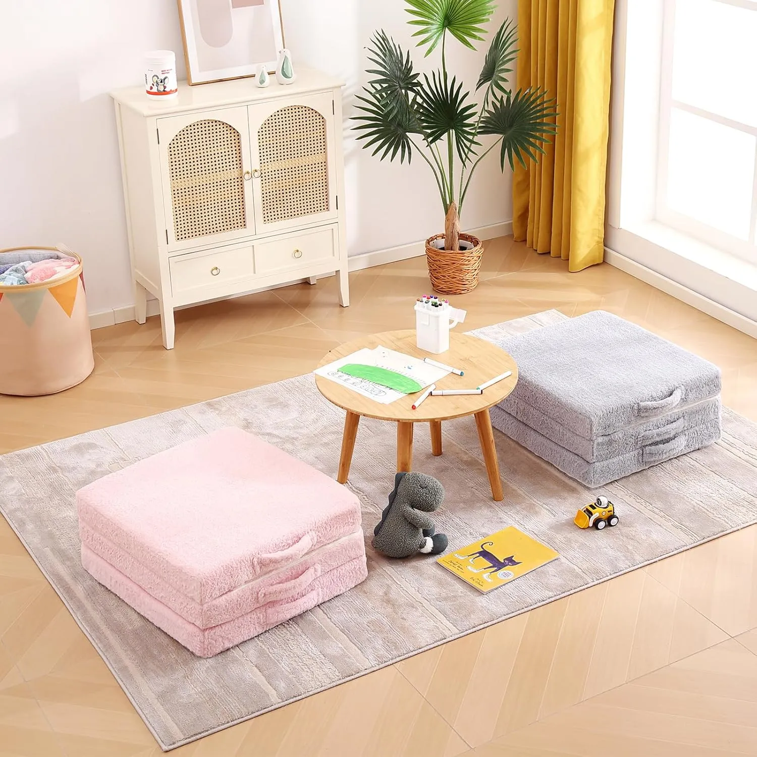 Foldable Floor Mattress for Kids, Toddler Washable Tri Folding Floor Nap Mat for Sleeping Daycare, Child Trifold Futon Sofa Bed with Storage Bag for Girls and Boys
