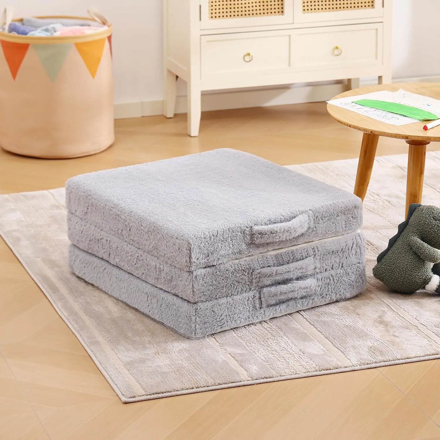 Foldable Floor Mattress for Kids, Toddler Washable Tri Folding Floor Nap Mat for Sleeping Daycare, Child Trifold Futon Sofa Bed with Storage Bag for Girls and Boys