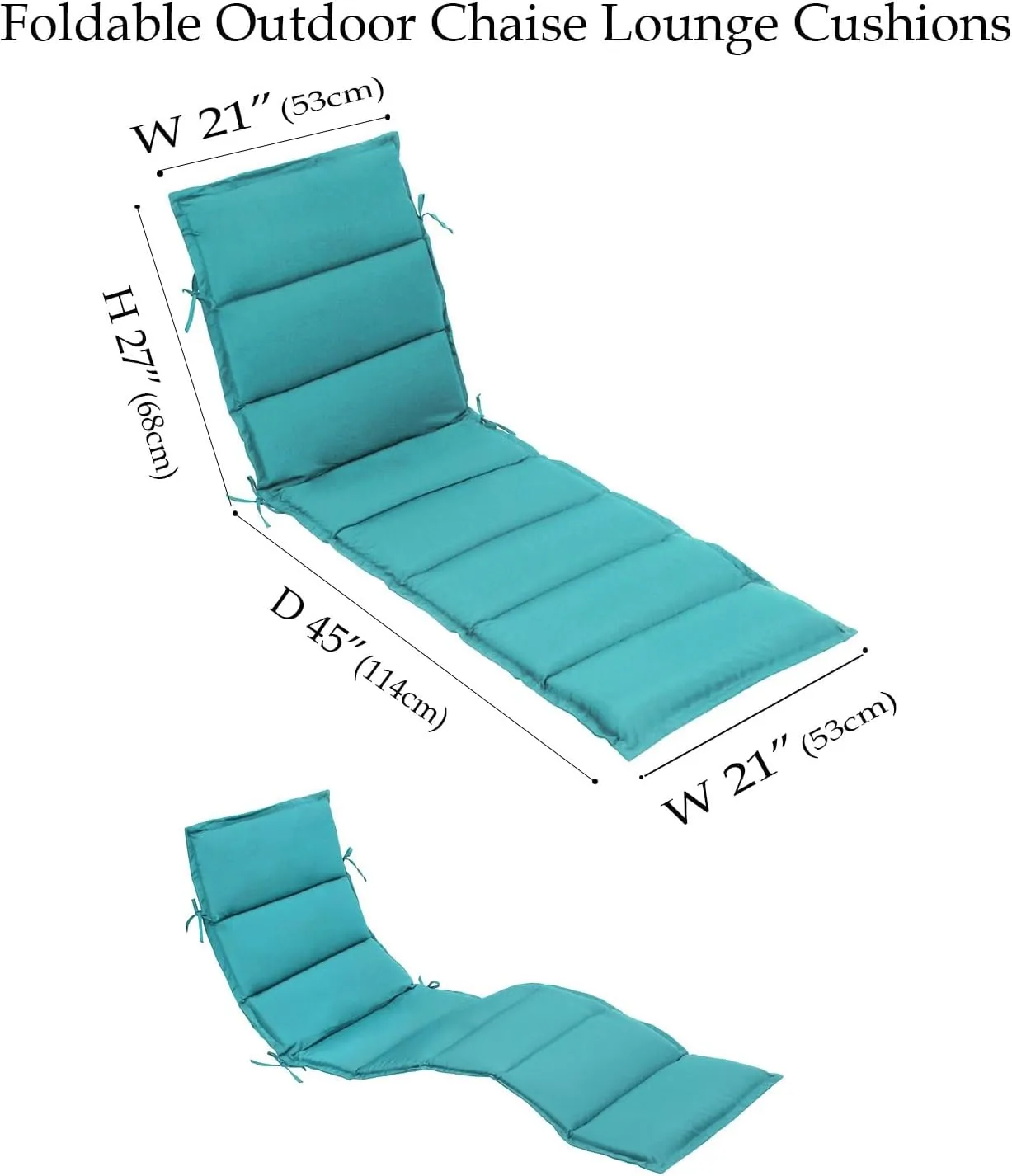 Foldable Outdoor Chaise Lounge Cushion,Water-Resistant Pool Lounge Chair Cushion,72 Inch Patio Reclining Sun Lounger Cushions