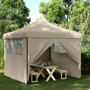Foldable Party Tent Pop-Up with 4 Sidewalls Taupe