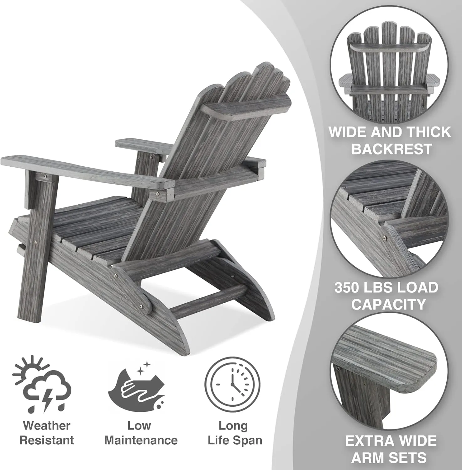 Folding Adirondack Chair, HDPE Adirondack Chairs, All-Weather Resistant Lawn Chairs,Patio Firepit Chairs for Garden- 15min Assembly 350 Lbs