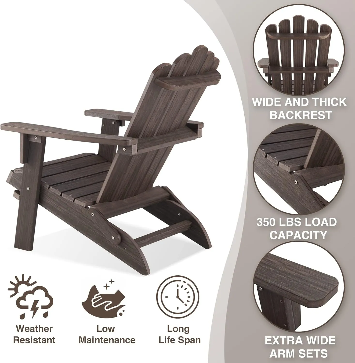 Folding Adirondack Chair, HDPE Adirondack Chairs Set of 2, All-Weather Resistant Lawn Chairs,Patio Firepit Chairs for Garden- 15min Assembly 350 Lbs
