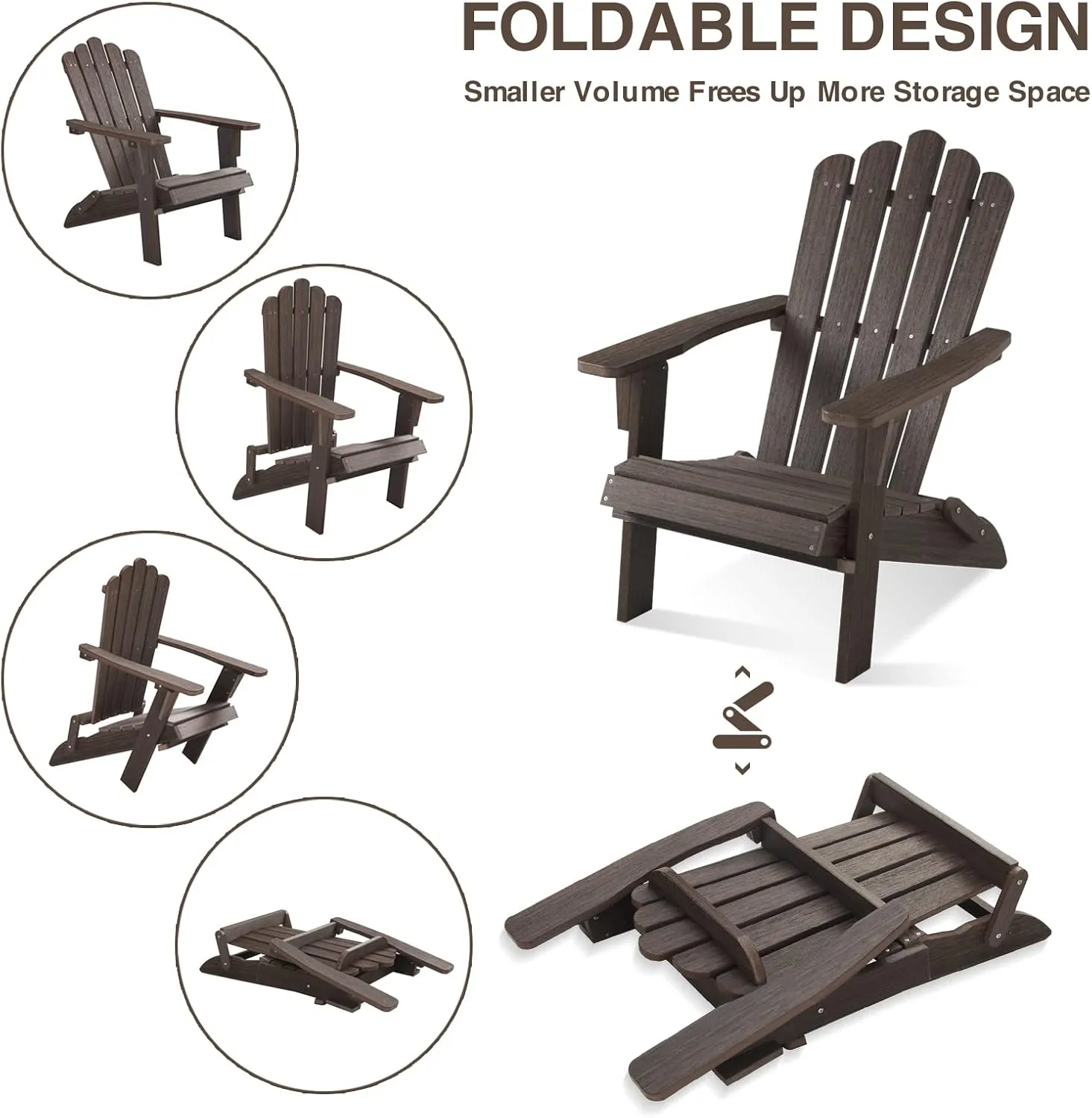 Folding Adirondack Chair, HDPE Adirondack Chairs Set of 2, All-Weather Resistant Lawn Chairs,Patio Firepit Chairs for Garden- 15min Assembly 350 Lbs