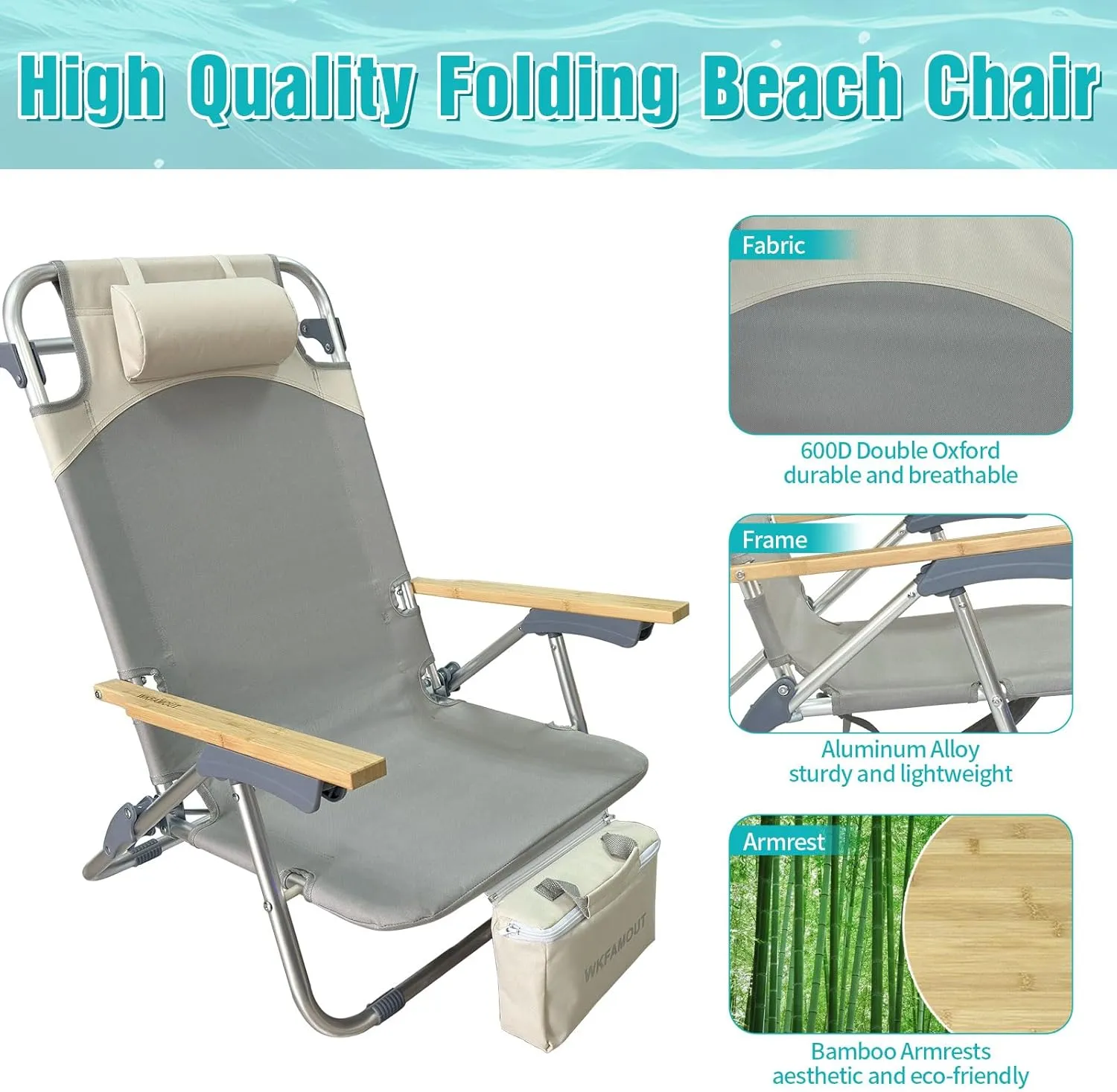 Folding Backpack Beach Chair 2 Pack Aluminum 5-Position with Samll Camping Table Bamboo Lay Flat Lounge Chair Outdoor for Adults with Insulated Cooler Bag