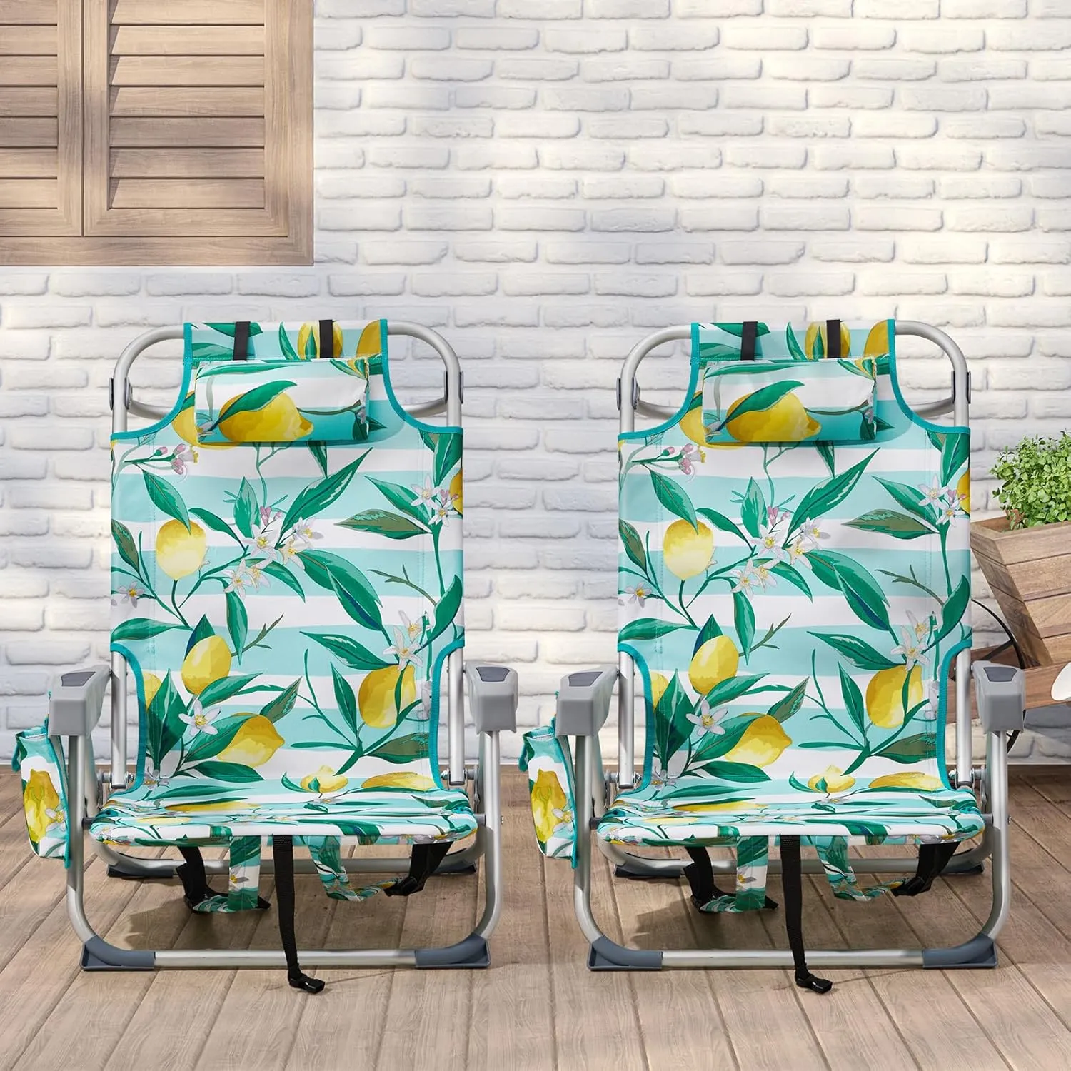 Folding Backpack Beach Chair with 5 Positions, Towel bar, Cooler and Storage Pouch, Cup Holder and Phone Holder, Heavy Duty Stable Support 220 LBS Aluminum Frame, Lightweight Beach Chair,Lemon