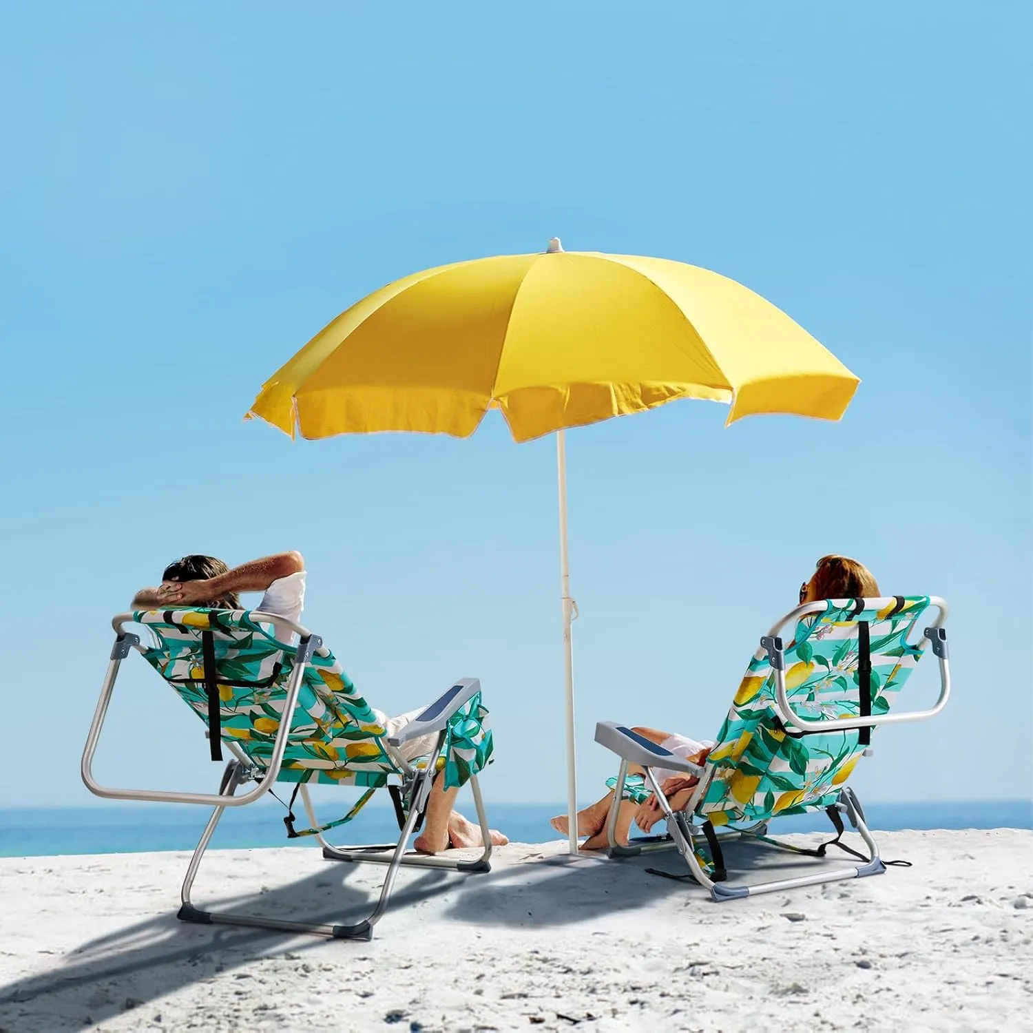 Folding Backpack Beach Chair with 5 Positions, Towel bar, Cooler and Storage Pouch, Cup Holder and Phone Holder, Heavy Duty Stable Support 220 LBS Aluminum Frame, Lightweight Beach Chair,Lemon
