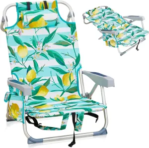 Folding Backpack Beach Chair with 5 Positions, Towel bar, Cooler and Storage Pouch, Cup Holder and Phone Holder, Heavy Duty Stable Support 220 LBS Aluminum Frame, Lightweight Beach Chair,Lemon