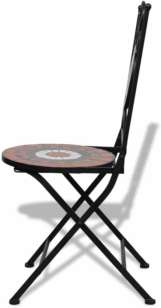 Folding Bistro Chairs 2-Pack Ceramic Seats with Iron Frame Terracotta and White for Patio Balcony Outdoor Furniture Compact Foldable Design