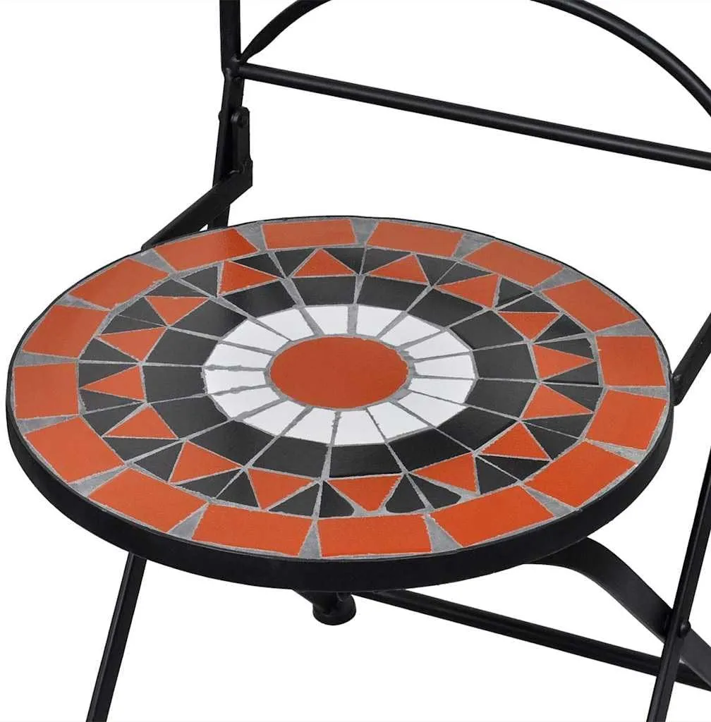 Folding Bistro Chairs 2-Pack Ceramic Seats with Iron Frame Terracotta and White for Patio Balcony Outdoor Furniture Compact Foldable Design