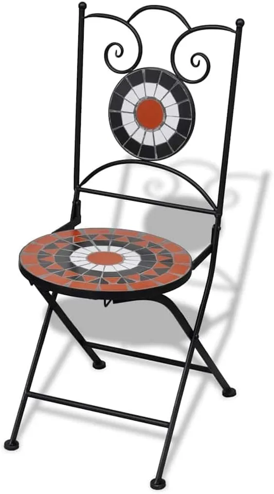 Folding Bistro Chairs 2-Pack Ceramic Seats with Iron Frame Terracotta and White for Patio Balcony Outdoor Furniture Compact Foldable Design