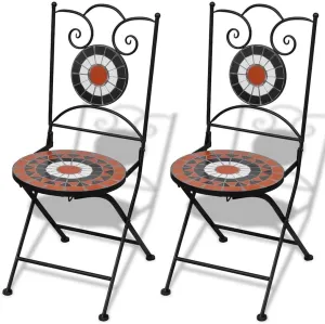 Folding Bistro Chairs 2-Pack Ceramic Seats with Iron Frame Terracotta and White for Patio Balcony Outdoor Furniture Compact Foldable Design