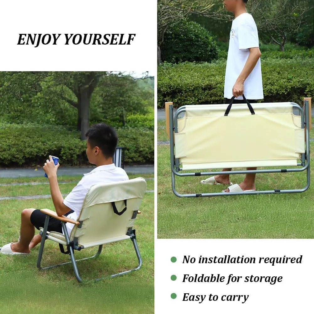 Folding Camping Chairs for 2 Person Adults with Seat Cushion for Outdoor Camp with Portable Carrying Handle Support 300lbs for Beach, Travel, Outside Camping, Hiking Black