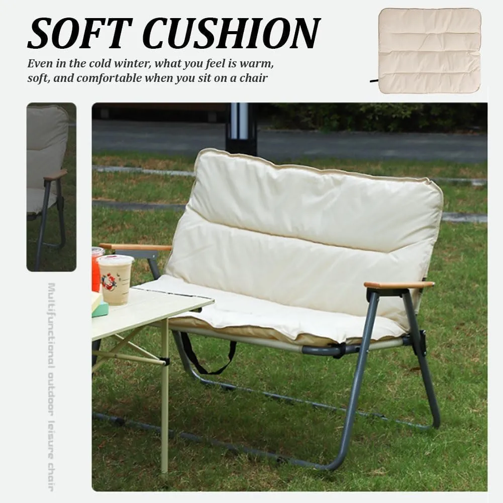 Folding Camping Chairs for 2 Person Adults with Seat Cushion for Outdoor Camp with Portable Carrying Handle Support 300lbs for Beach, Travel, Outside Camping, Hiking White