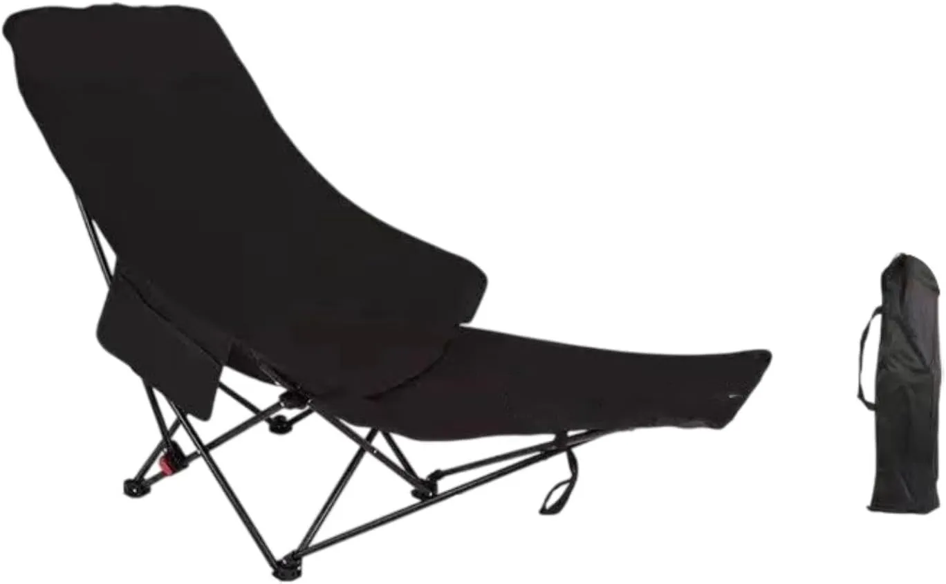 Folding Chaise Lounge Chair Reclining Chair Foldable Heavy Duty Stable Recliner Lounger for Garden Fishing Sports Patio Beach, Black