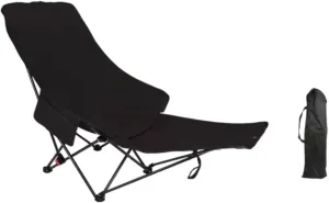 Folding Chaise Lounge Chair Reclining Chair Foldable Heavy Duty Stable Recliner Lounger for Garden Fishing Sports Patio Beach, Black