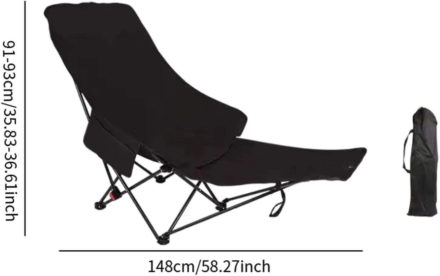 Folding Chaise Lounge Chair Reclining Chair Foldable Heavy Duty Stable Recliner Lounger for Garden Fishing Sports Patio Beach, Black