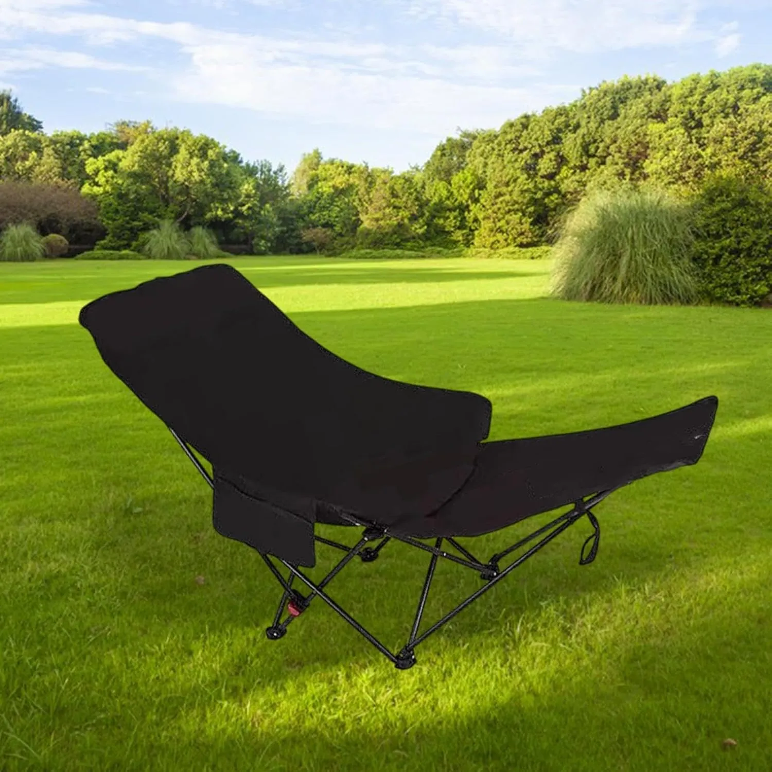 Folding Chaise Lounge Chair Reclining Chair Foldable Heavy Duty Stable Recliner Lounger for Garden Fishing Sports Patio Beach, Black