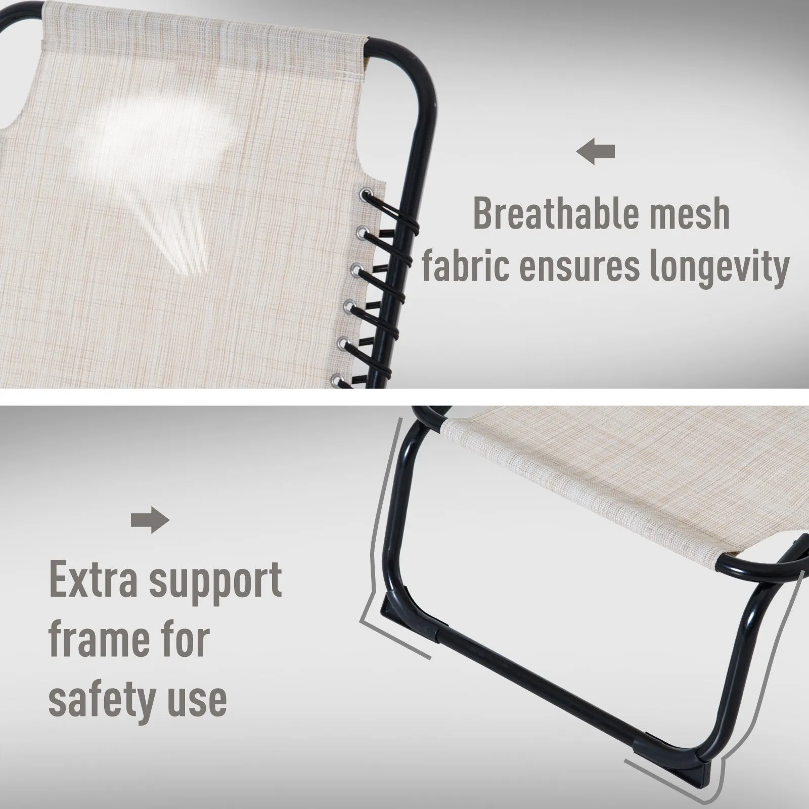 Folding Chaise Lounge Chair with 4-Position Recline, Breathable Mesh & Bungee Seat, Cream White