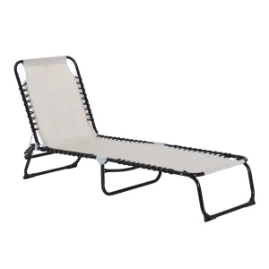 Folding Chaise Lounge Chair with 4-Position Recline, Breathable Mesh & Bungee Seat, Cream White