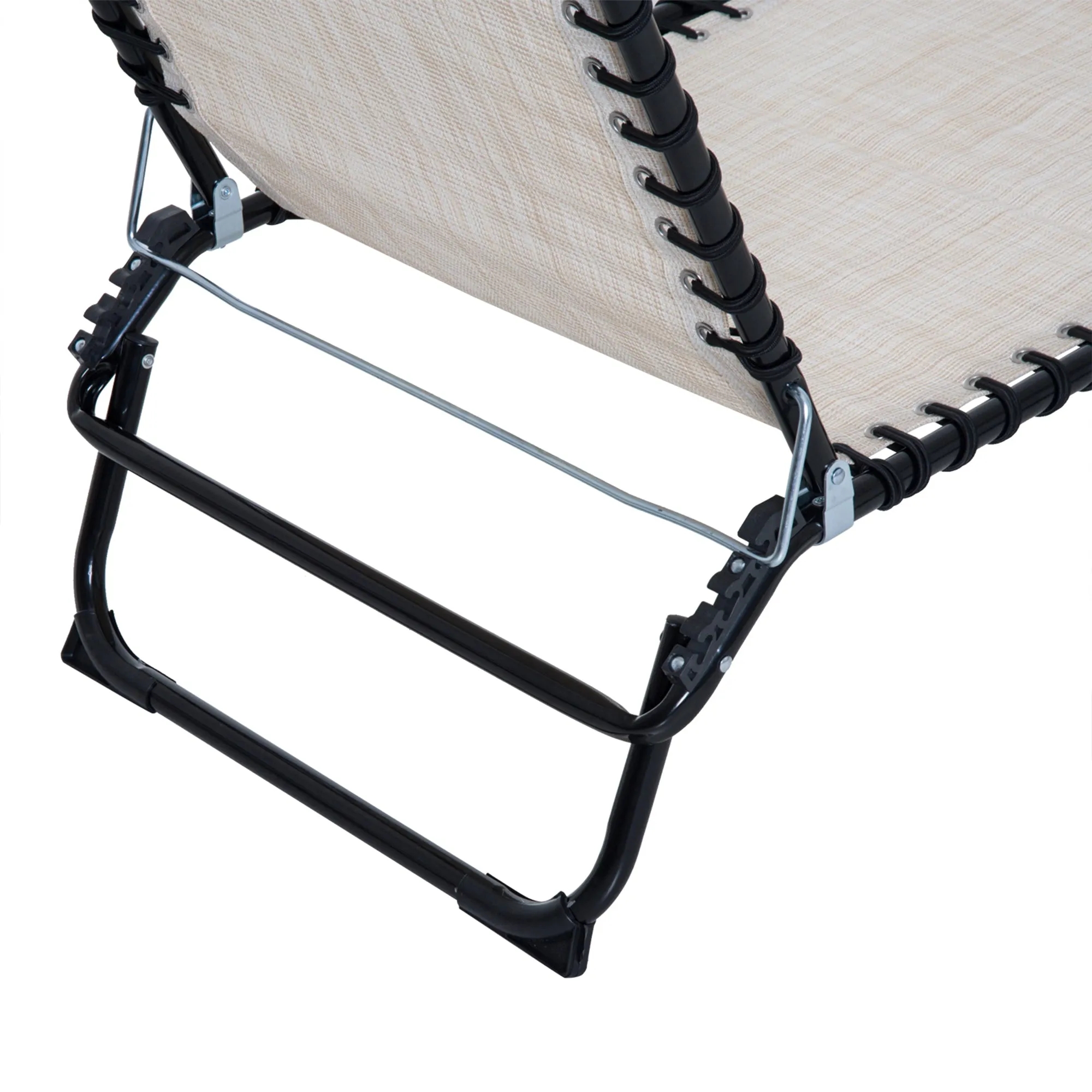 Folding Chaise Lounge Chair with 4-Position Recline, Breathable Mesh & Bungee Seat, Cream White