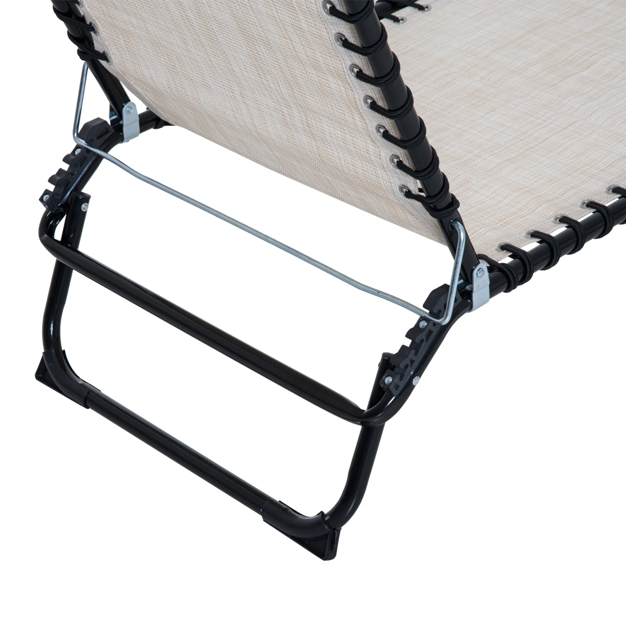 Folding Chaise Lounge Chair with 4-Position Recline, Breathable Mesh & Bungee Seat, Cream White