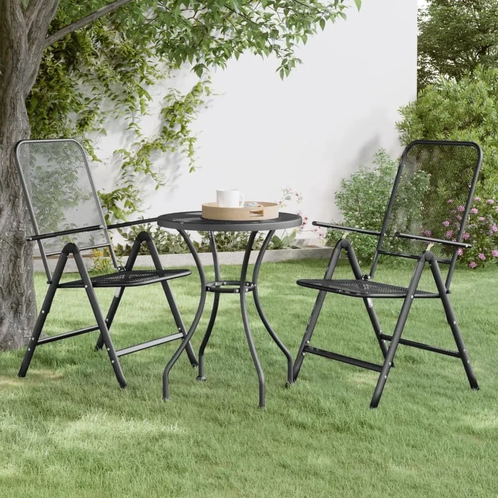 Folding Garden Chair Set of 2 Anthracite, Outdoor Patio Dining Room Chairs, Stacking Garden Chairs, Foldable Chair for Balcony, Deck or Porch Furniture