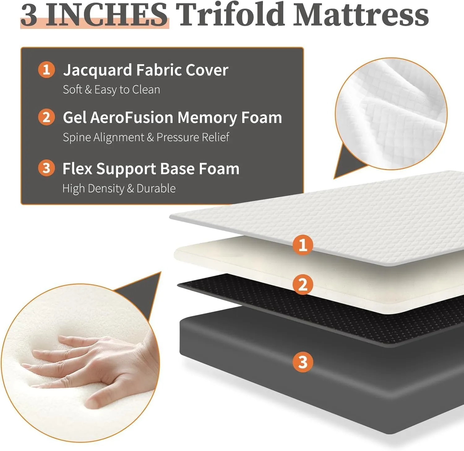 Folding Mattress, 3-inch 4-inch Trifold Memory Foam Mattress Topper with Washable Cover, Foldable Floor Mattress Guest Bed Camping, Road Trip, Full or Queen
