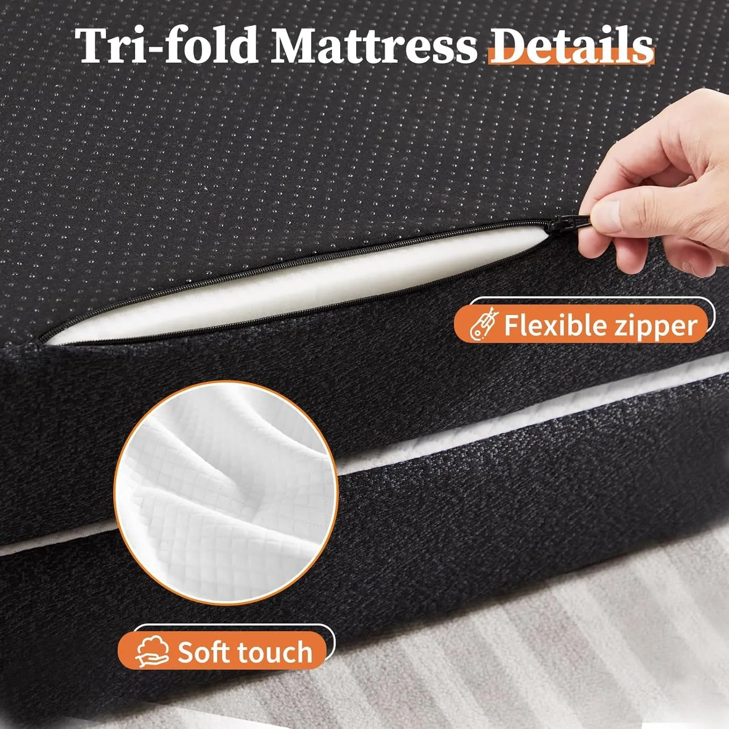 Folding Mattress, 3-inch 4-inch Trifold Memory Foam Mattress Topper with Washable Cover, Foldable Floor Mattress Guest Bed Camping, Road Trip, Full or Queen